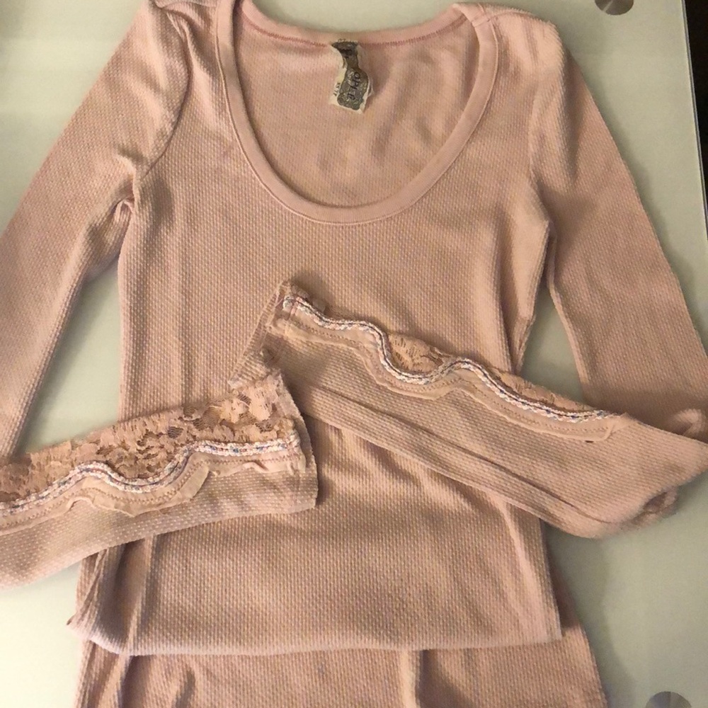 Free People XS Pink Thermal Long Sleeve Top